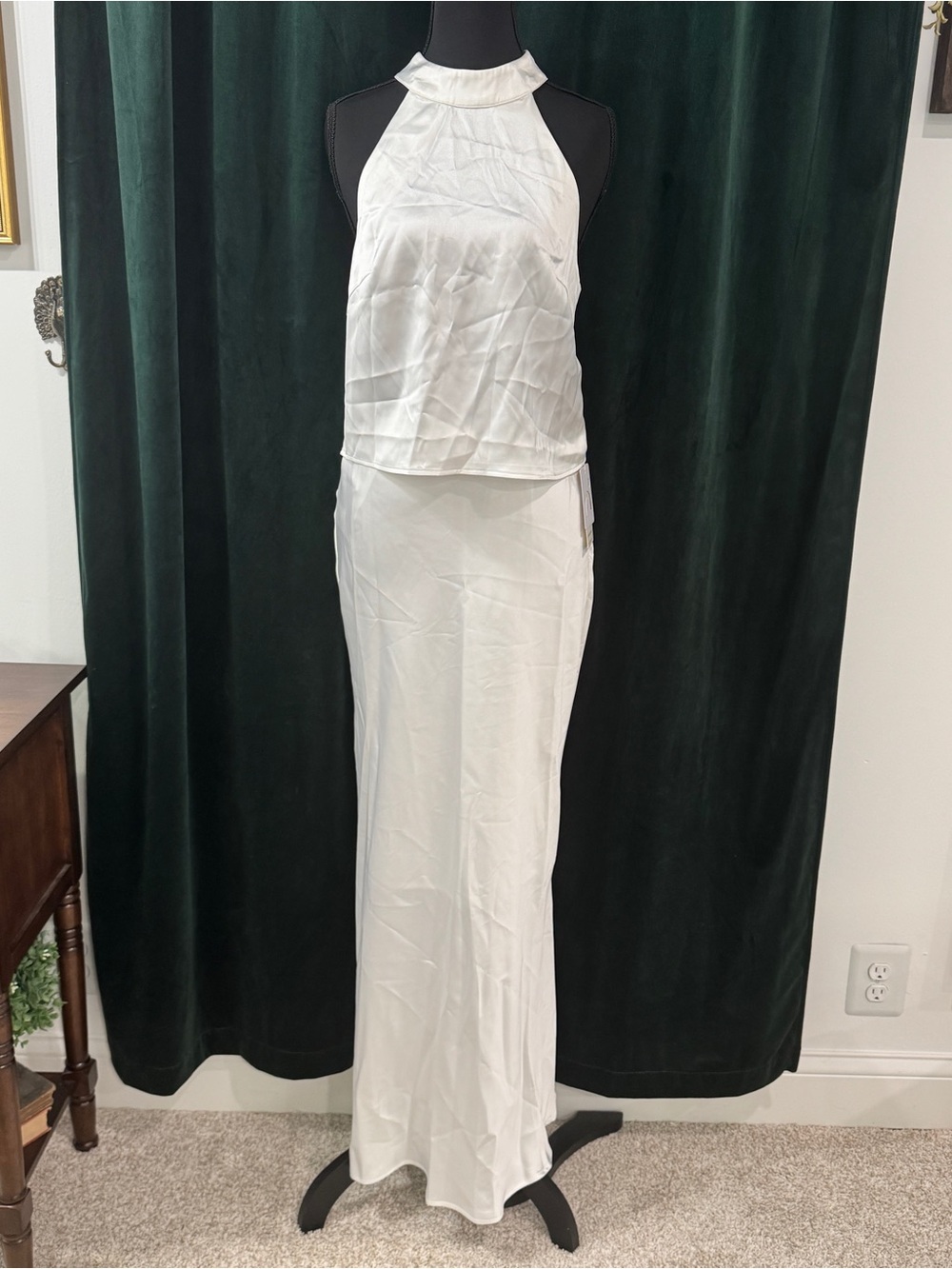 Commense NWT White Satin Halter Top & Maxi Skirt Set Small
